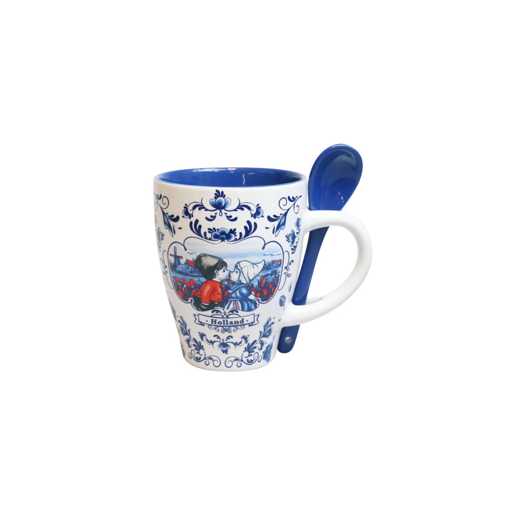 Mug - Delft blue windmill with gold handle