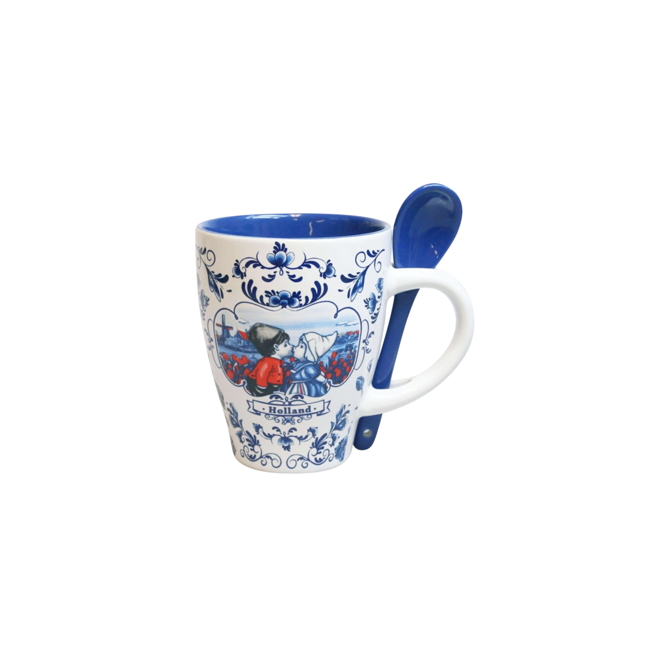 Mug - Delft blue windmill with gold handle