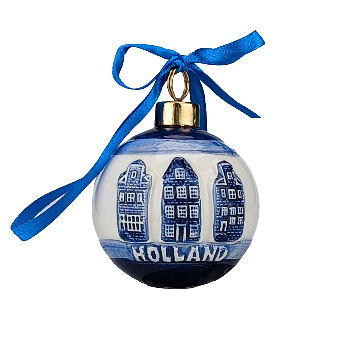 Kersthanger - bal huisjes DB/goud