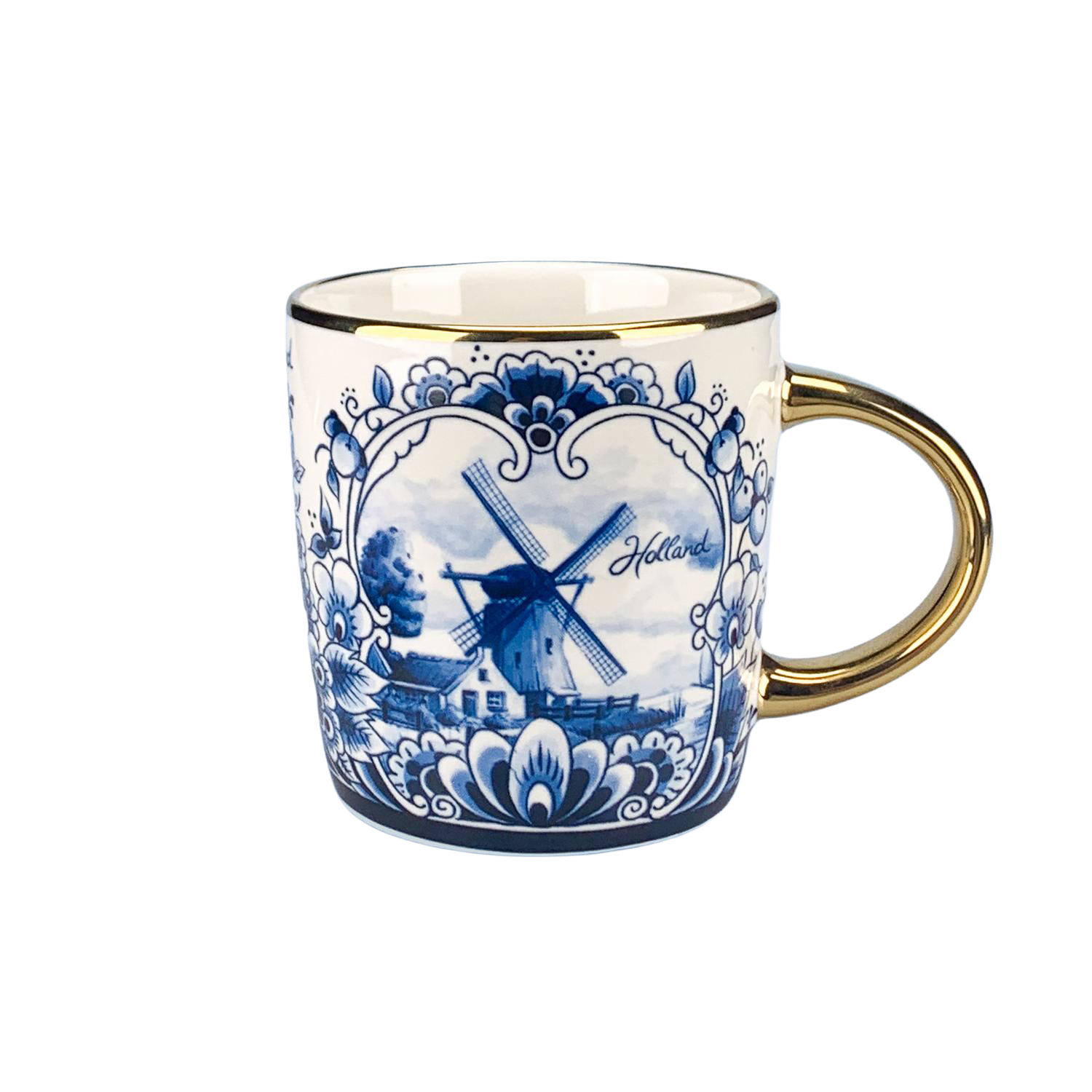 Mug - Delft blue windmill with gold handle