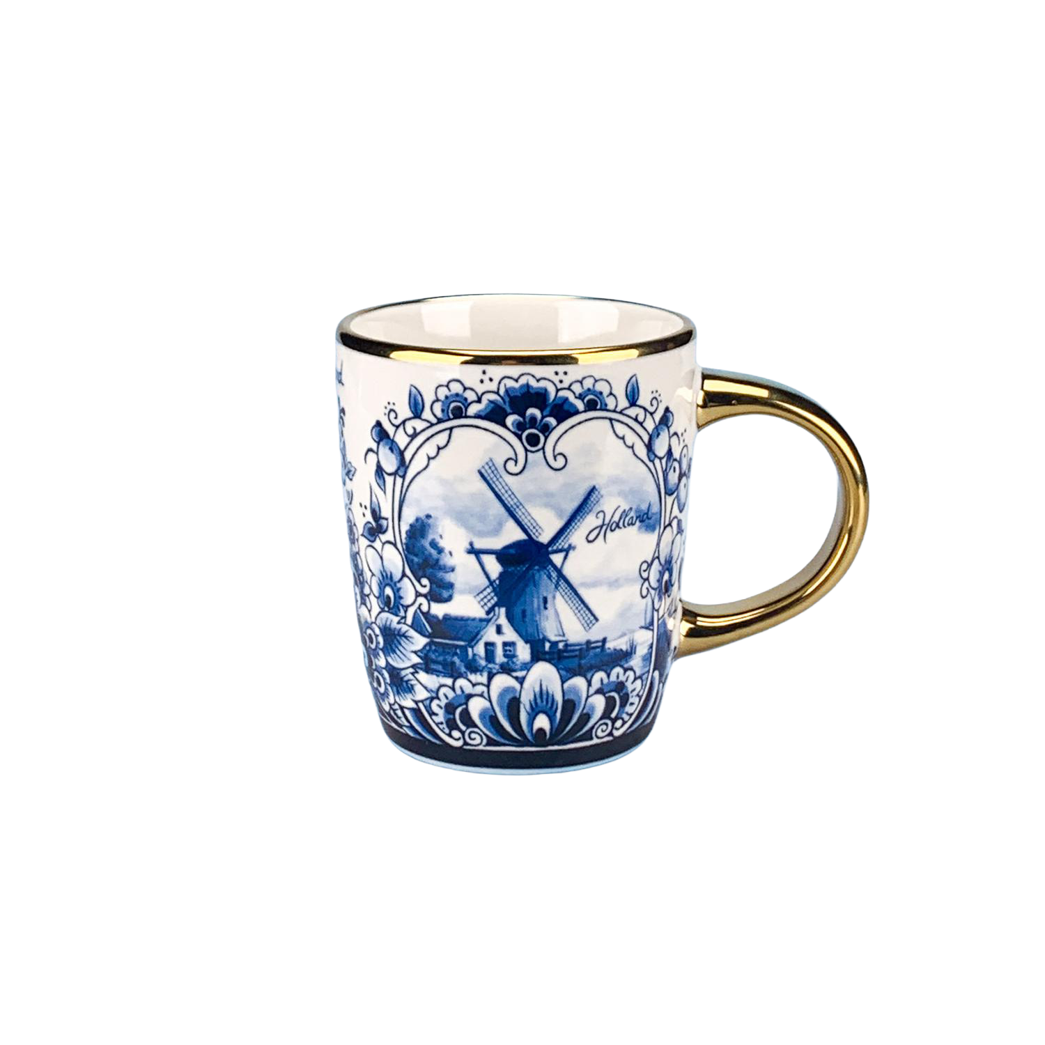 Mug - Delft blue windmill with gold handle