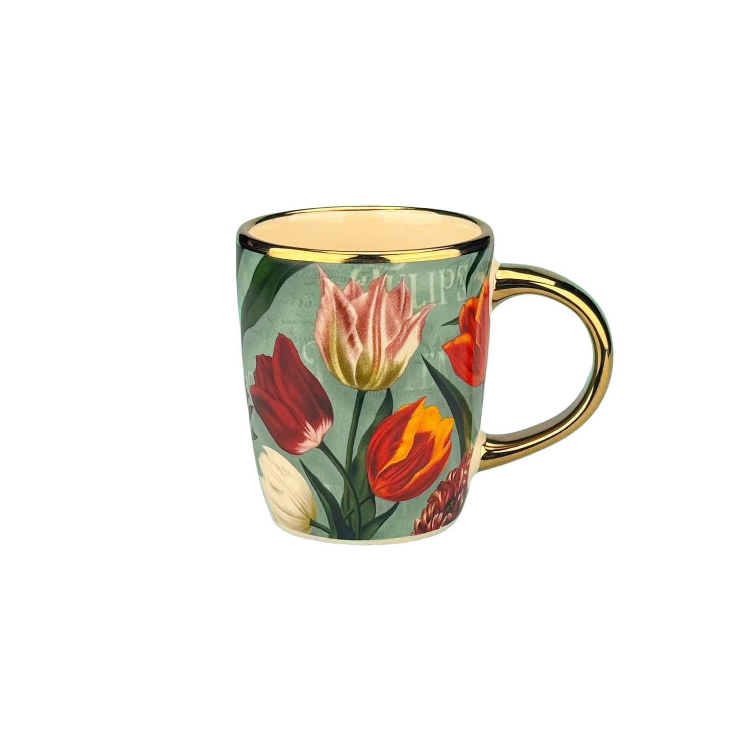 Mug - Green Tulips with Gold Handle