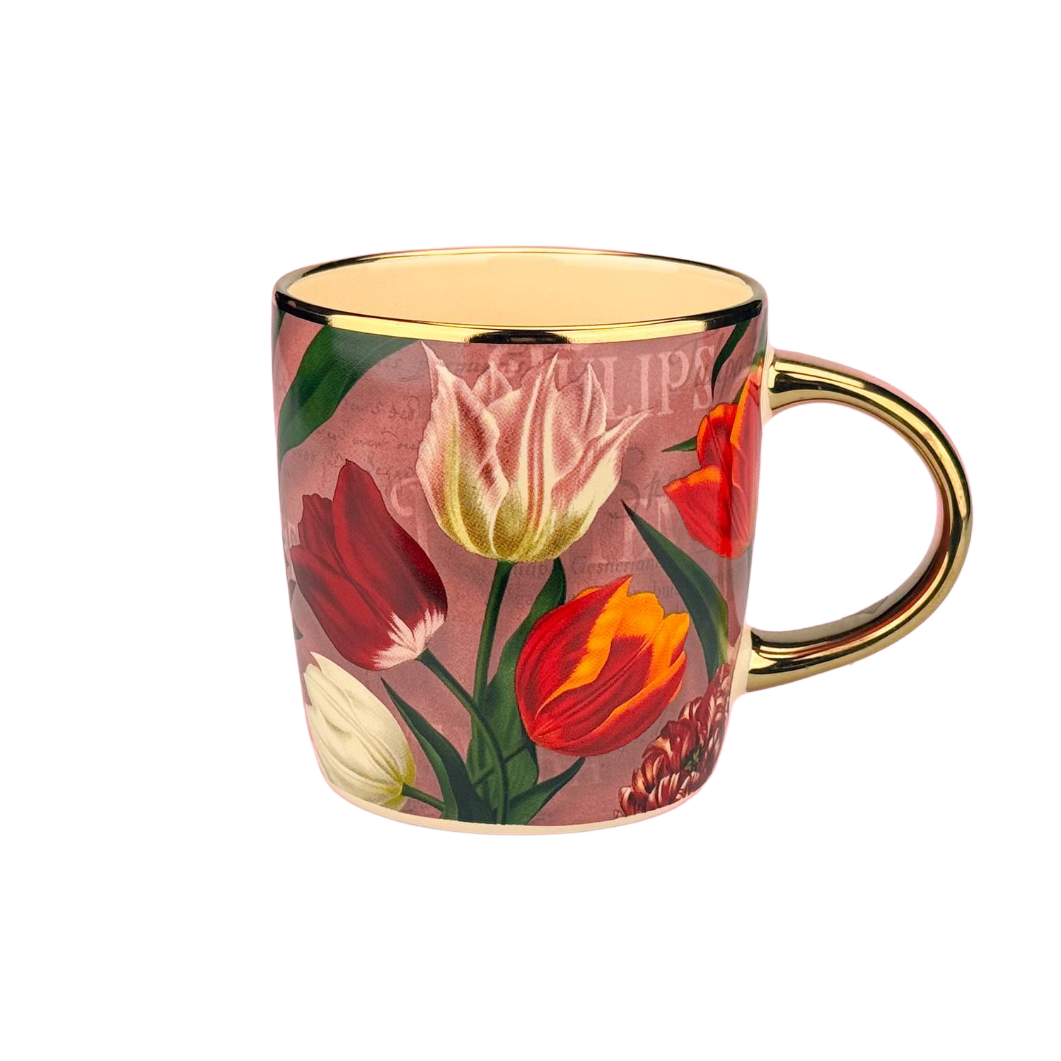 Mug - Pink Tulips with Gold Handle