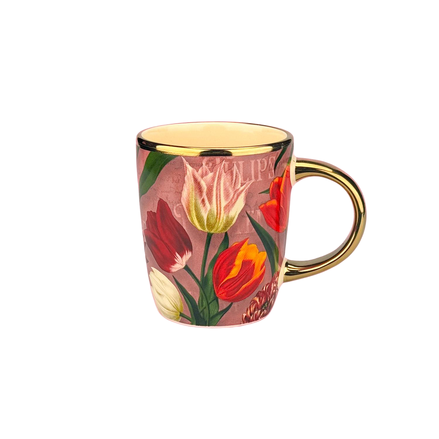 Mug - Pink Tulips with Gold Handle