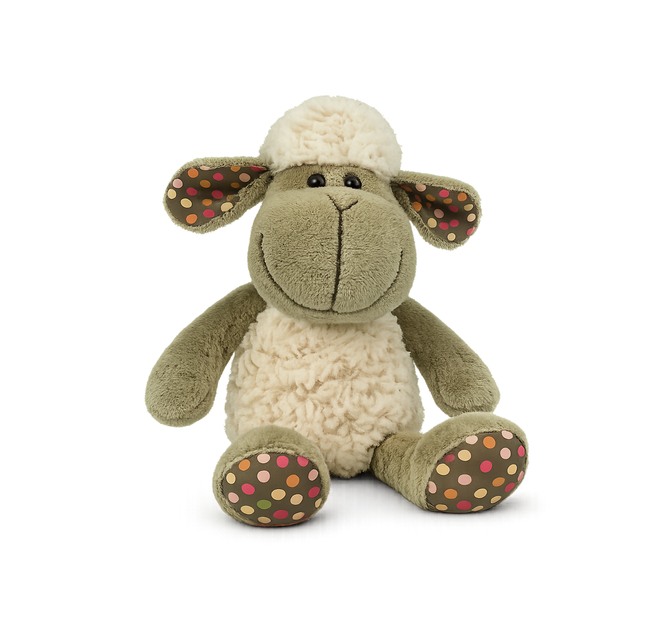 Pluche schaap - stippen oren/pootjes, zittend 17cm