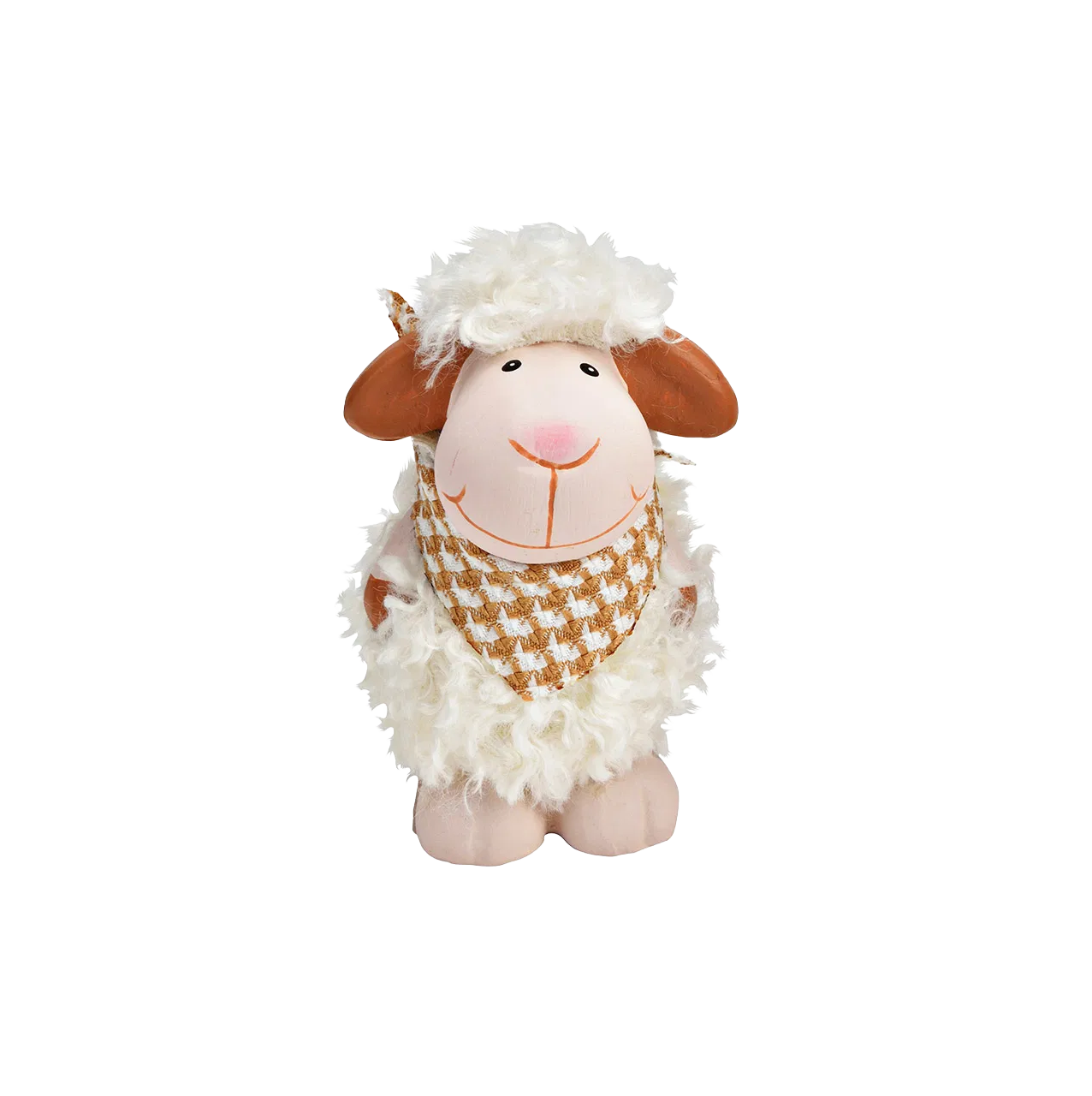 Schaap met geruit sjaaltje beige-wit