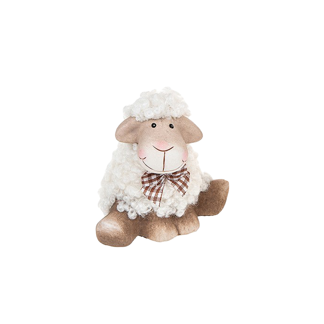 Schaap wollig met strik wit-bruin