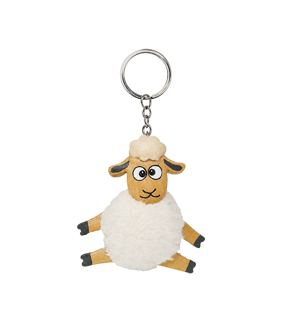 Sleutelhanger schaap met vacht - hout